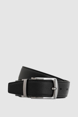 Front product shot of the Oroton Ethan Pebble Reversible Belt in Black/Chocolate and Premium pebble leather for Men .