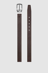 Front product shot of the Oroton Ethan Pebble Reversible Belt in Black/Chocolate and Premium pebble leather for Men .