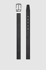 Front product shot of the Oroton Ethan Pebble Reversible Belt in Black/Dark Navy and Premium pebble leather for Men .