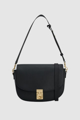 Front product shot of the Oroton Yvonne Medium Day Bag in Black and Pebble Leather for Women .