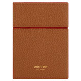 Front product shot of the Oroton Games Single Card Set in Amber/Dark Poppy and Pebble leather for Women