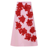 Front product shot of the Oroton Contrast 3D Flower A-Line Skirt in Rose/Poppy and 100% linen for Women