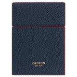 Front product shot of the Oroton Games Single Card Set in French Navy and Pebble leather for Women