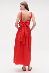 Profile view of model wearing the Oroton Tie Back Sundress in Poppy and 100% cotton for Women . IP:6
