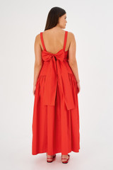 Profile view of model wearing the Oroton Tie Back Sundress in Poppy and 100% cotton for Women . IP:9