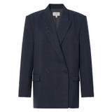 Front product shot of the Oroton Double Breasted Blazer in North Sea and 58% Viscose, 42% Linen for Women