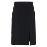 Front product shot of the Oroton A-Line Button Detail Skirt in Black and 53% polyester, 42% virgin wool, 5% elastane for Women