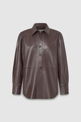 Front product shot of the Oroton Embossed Croc Long Sleeve Overshirt in Burgundy and 100% leather for Women .
