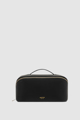 Front product shot of the Oroton Fife Medium Beauty Case in Black and Pebble leather for Women .