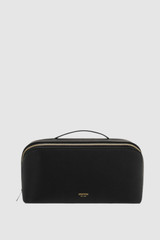 Front product shot of the Oroton Fife Large Beauty Case in Black and Pebble leather for Women .