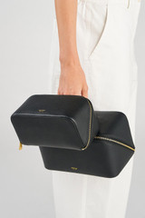 Front product shot of the Oroton Fife Large Beauty Case in Black and Pebble leather for Women .