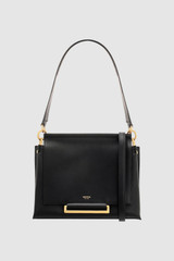 Front product shot of the Oroton Elm Medium Satchel in Black and Premium smooth pebble leather for Women .