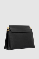 Back product shot of the Oroton Elm Medium Satchel in Black and Premium smooth pebble leather for Women .
