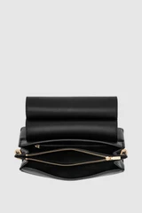Internal product shot of the Oroton Elm Small Satchel in Black and Premium smooth pebble leather for Women .