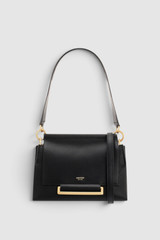 Front product shot of the Oroton Elm Small Satchel in Black and Premium smooth pebble leather for Women .