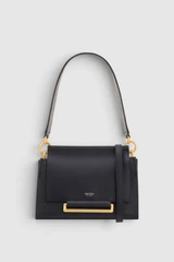 Front product shot of the Oroton Elm Small Satchel Bag in Navy and Smooth Pebble Leather for Women .