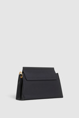 Back product shot of the Oroton Elm Small Satchel Bag in Navy and Smooth Pebble Leather for Women .