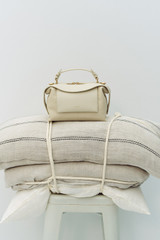 Detail product shot of the Oroton Mica Mini Bowler in Cashew and Pebble leather for Women .