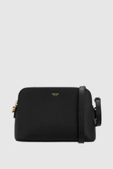 Front product shot of the Oroton Iris Double Zip Crossbody in Black/Black and Premium pebble leather  for Women .