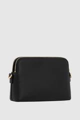 Back product shot of the Oroton Iris Double Zip Crossbody in Black/Black and Premium pebble leather  for Women .
