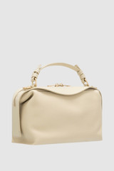 Back product shot of the Oroton Mica Bowler in Cashew and Embossed leather with smooth leather trims for Women .