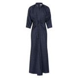 Front product shot of the Oroton Pindot Tie Neck Dress in North Sea and 100% SILK for Women .