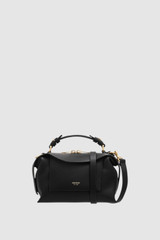 Front product shot of the Oroton Mica Mini Bowler in Black and Premium pebble leather for Women .