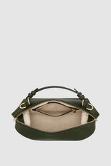 Internal product shot of the Oroton Mica Bowler in Dark Khaki and Premium pebble grain leather for Women .