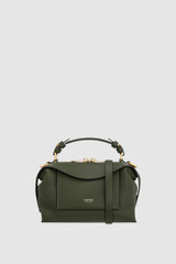 Front product shot of the Oroton Mica Mini Bowler in Dark Khaki and Premium pebble leather for Women .