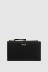Front product shot of the Oroton Eve 12 Credit Card Zip Wallet in Black and Pebble leather for Women .