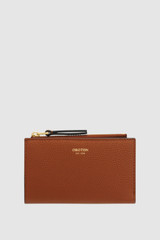 Front product shot of the Oroton Eve 12 Credit Card Zip Wallet in Cognac and Pebble leather for Women .