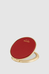 Front product shot of the Oroton Eve Round Mirror in Dark Ruby and Pebble leather for Women .