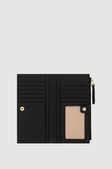 Internal product shot of the Oroton Eve Slim Zip Wallet in Black and Premium pebble leather for Women .