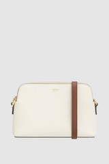 Front product shot of the Oroton Iris Double Zip Crossbody in Cream and Premium pebble leather  for Women .