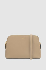 Front product shot of the Oroton Iris Double Zip Crossbody in Mushroom and Premium pebble leather  for Women .