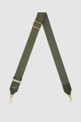 Front product shot of the Oroton Logo Bag Strap in Dark Khaki and Smooth leather and webbing for Women .