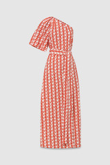Front product shot of the Oroton Apple Stamp One Shoulder Dress in Poppy and 100% cotton for Women . IP:1