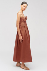 Profile view of model wearing the Oroton Lace Trim Sundress in Wicker and 100% cotton for Women .