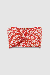 Front product shot of the Oroton Apple Stamp Tie Top in Poppy and 100% cotton for Women .
