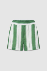 Front product shot of the Oroton Deckchair Stripe Short in Clover and 100% linen for Women .