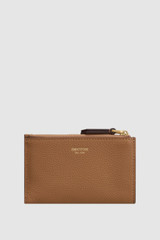 Front product shot of the Oroton Eve 12 Credit Card Zip Wallet in Tan and Premium pebble leather for Women .