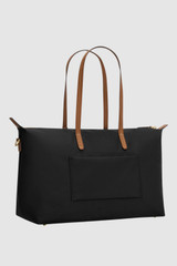 Back product shot of the Oroton Lilly Nylon Weekender Tote in Black/Cognac and Nylon fabric for Women .
