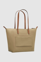Back product shot of the Oroton Lilly Nylon Light Weight Tote Bag in Mushroom/Cognac and Nylon fabric for Women .