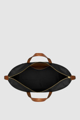 Internal product shot of the Oroton Lilly Nylon Light Weight Tote Bag in Black/Cognac and Nylon fabric for Women .