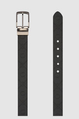 Detail product shot of the Oroton Ethan Signature Reversible Belt in Black Signature and PVC-coated canvas material for Men .
