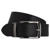 Front product shot of the Oroton Ethan Signature Reversible Belt in Black Signature and PVC-coated canvas material for Men .