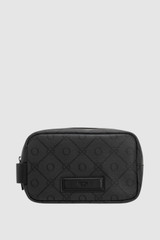 Front product shot of the Oroton Ethan Signature Toiletry Bag in Black Signature and Printed coated canvas for Men .