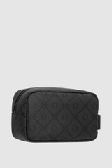 Back product shot of the Oroton Ethan Signature Toiletry Bag in Black Signature and Printed coated canvas for Men .