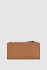Back product shot of the Oroton Eve Slim Zip Wallet in Tan and Premium pebble leather for Women .
