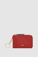 Front product shot of the Oroton Eve Pouch With Key Ring in Dark Ruby and Premium pebble leather for Women .